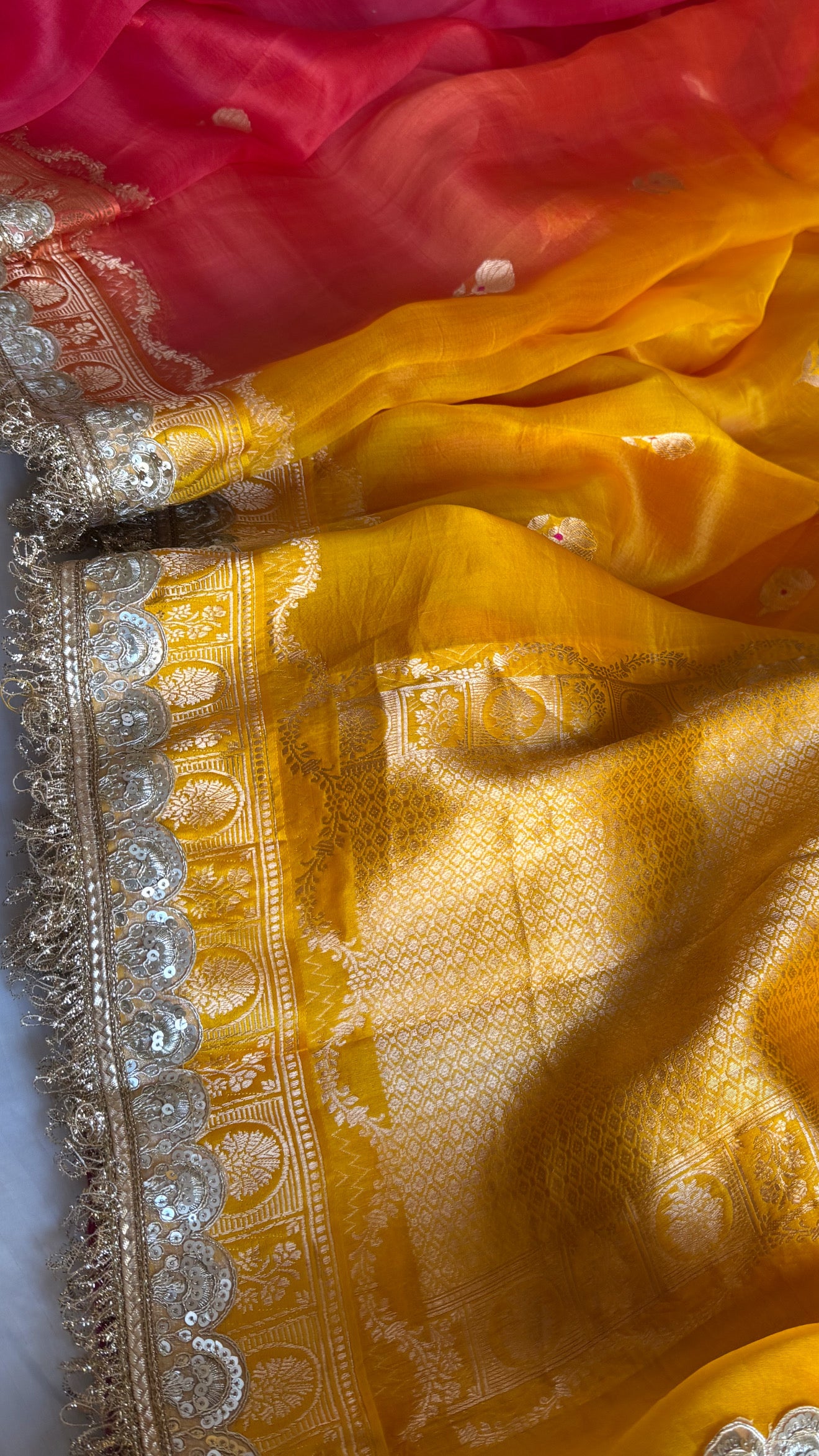 4D shaded rang birangi kora silk kadhwa multicoloured saree